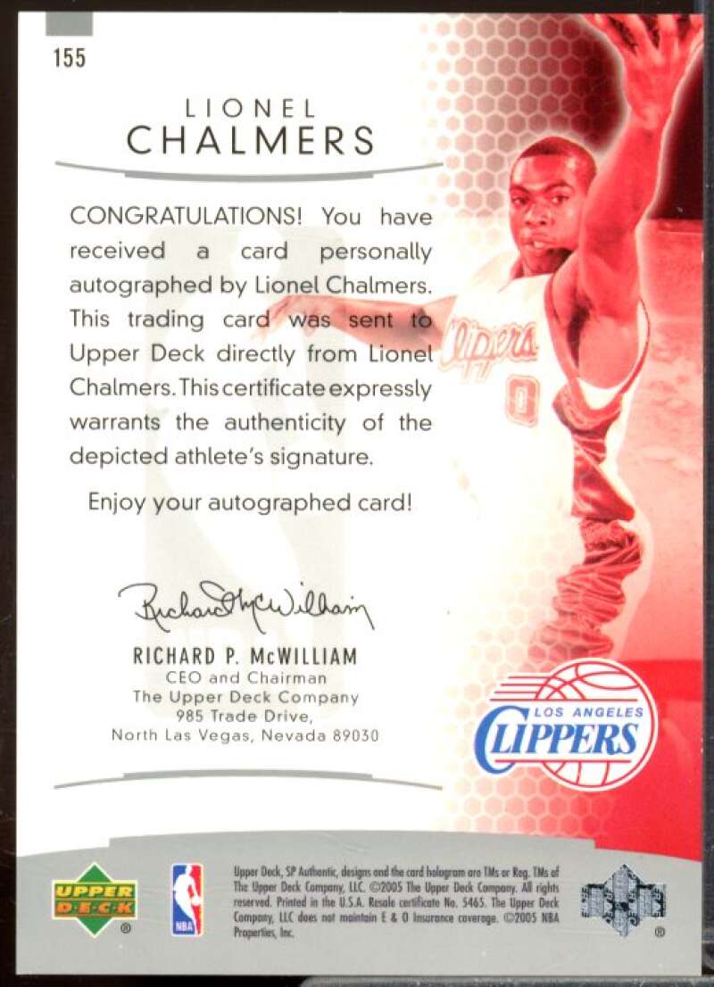 Lionel Chalmers AU Rookie Card 2004-05 SP Authentic #155  Image 2