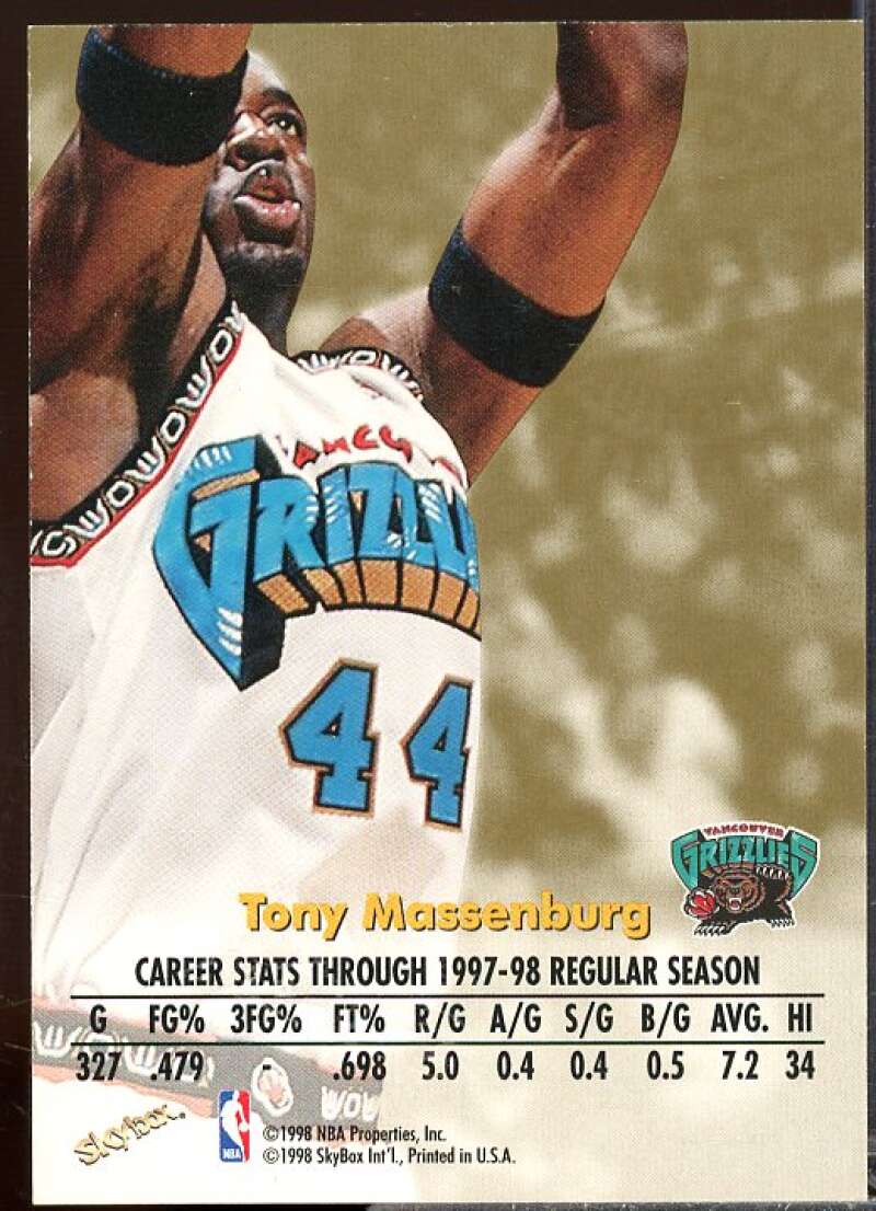 Tony Massenburg Rookie Card 1998-99 SkyBox Premium Autographics #80  Image 2