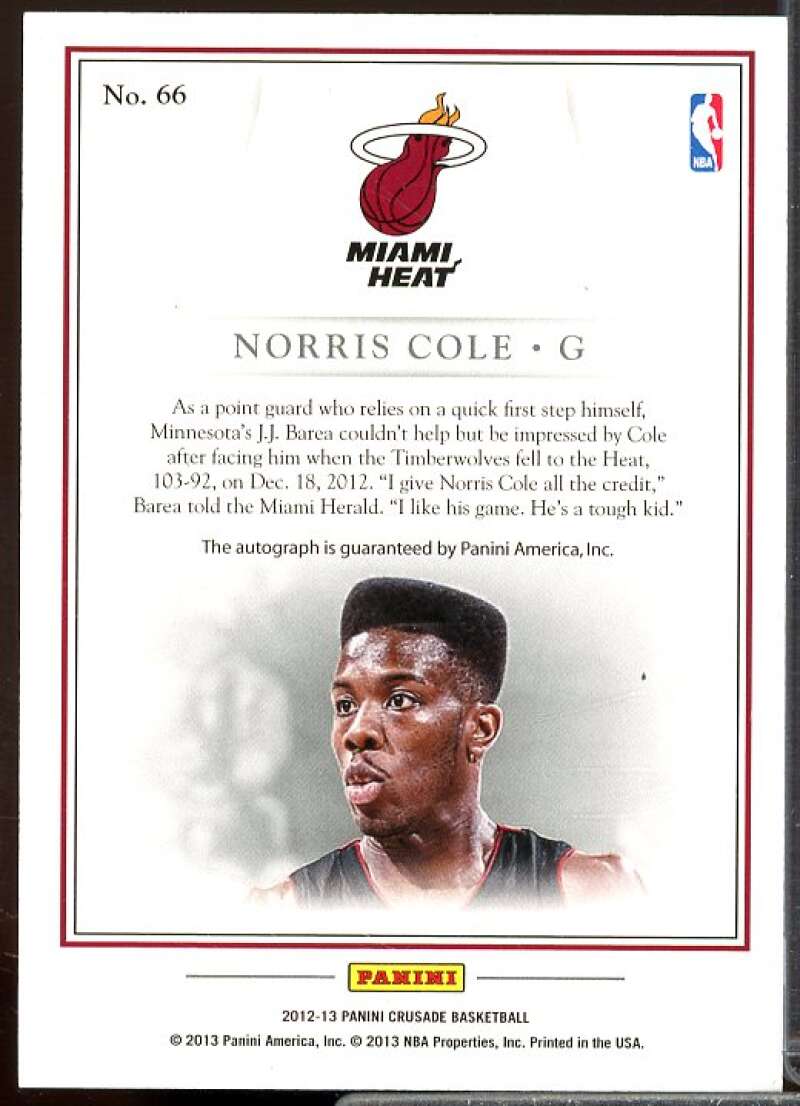 Norris Cole Rookie Card 2012-13 Panini Crusade Quest Autographs #66  Image 2