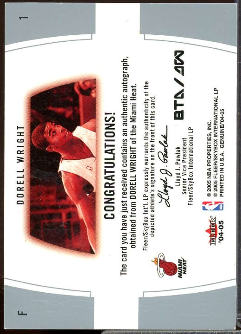 Dorell Wright Rookie Card 2004-05 Fleer Genuine Big Time Autographs #DW  Image 2