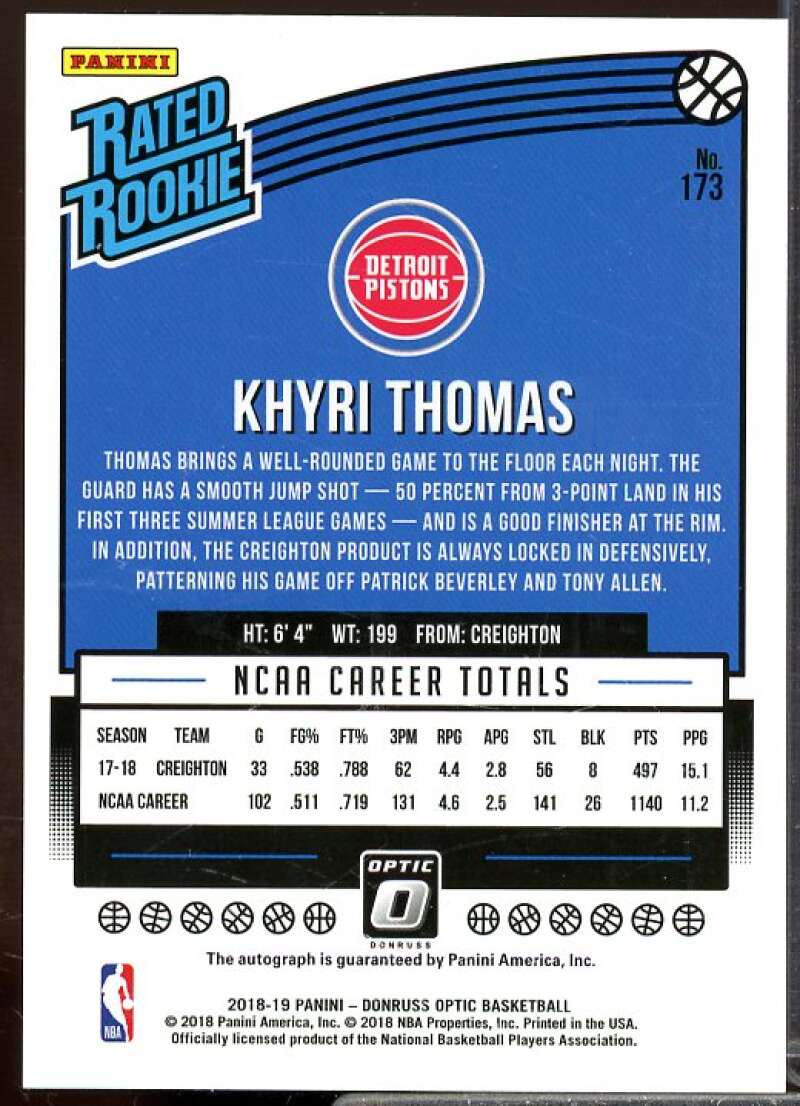 Khyri Thomas Rookie Card 2018-19 Donruss Optic Rated Rookies Signatures #173  Image 2