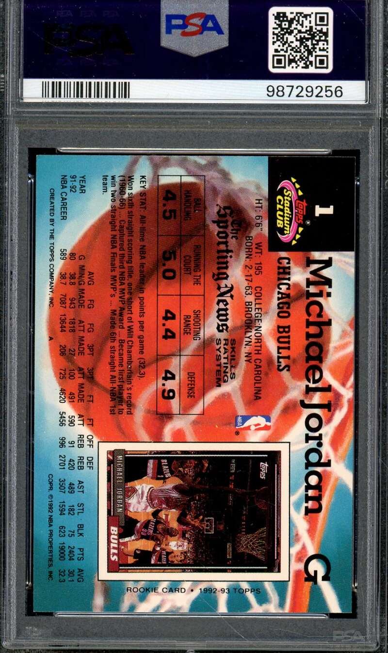 Michael Jordan Card 1992-93 Stadium Club Members Only #1 PSA 9 Image 2