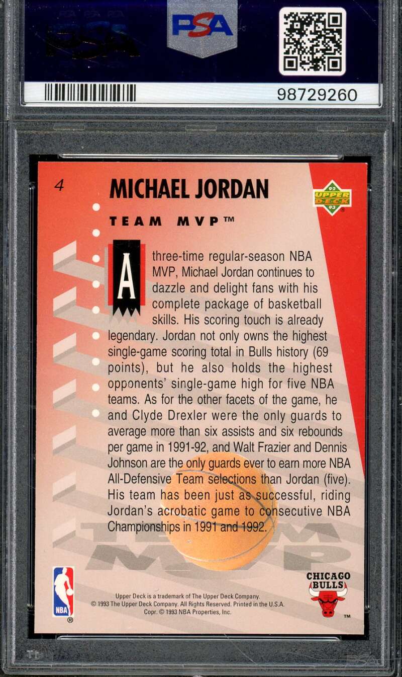 Michael Jordan Card 1992-93 Upper Deck MVP Holograms #4 PSA 9 Image 2