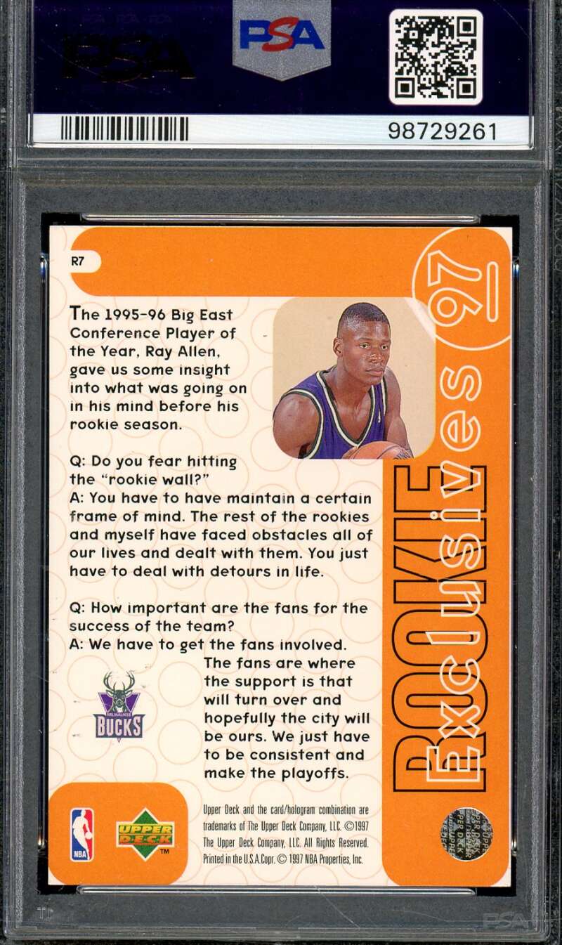 Ray Allen Rookie Card 1996-97 Upper Deck Rookie Exclusives #R7 PSA 8 Image 2