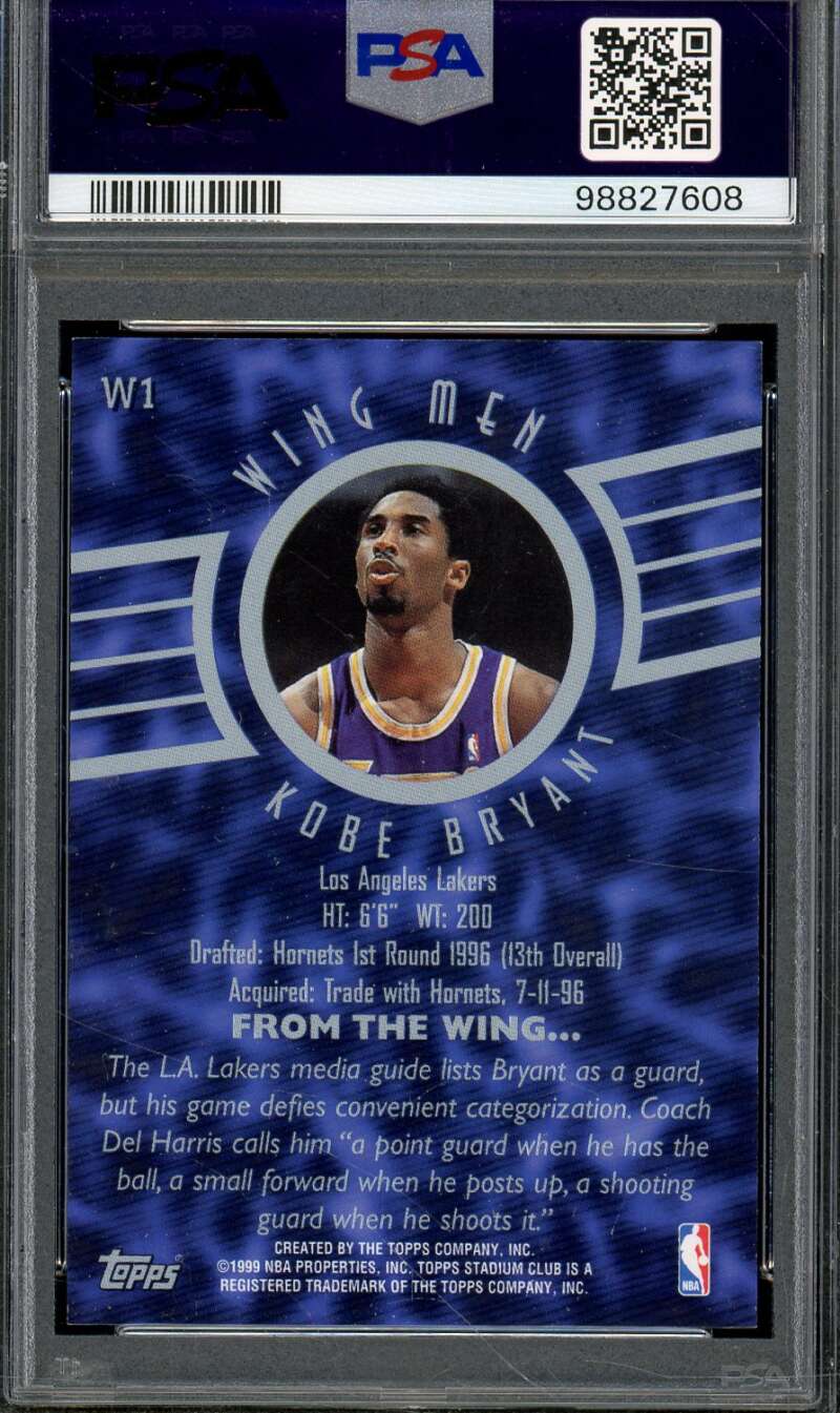 Kobe Bryant Card 1998-99 Stadium Club Wing Men #W1 PSA 9 Image 2