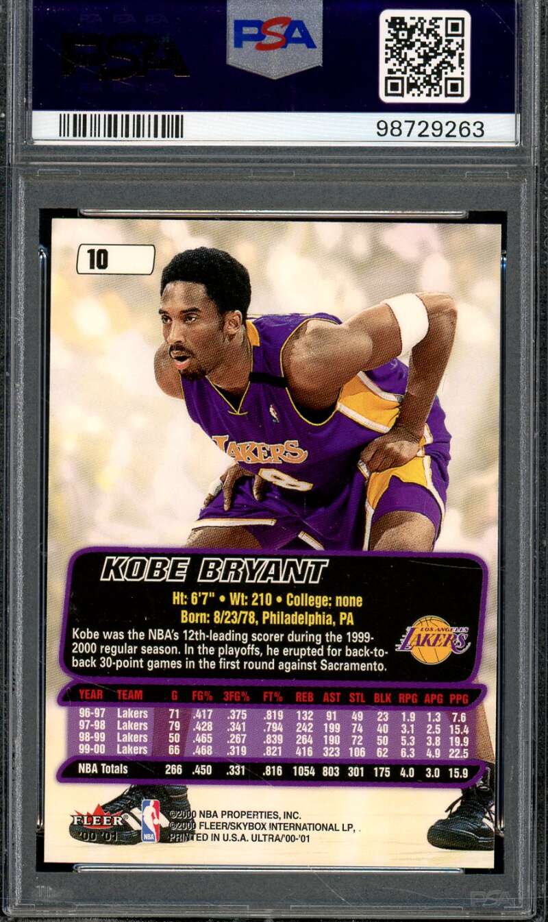 Kobe Bryant Card 2000-01 Ultra #10 PSA 9 Image 2