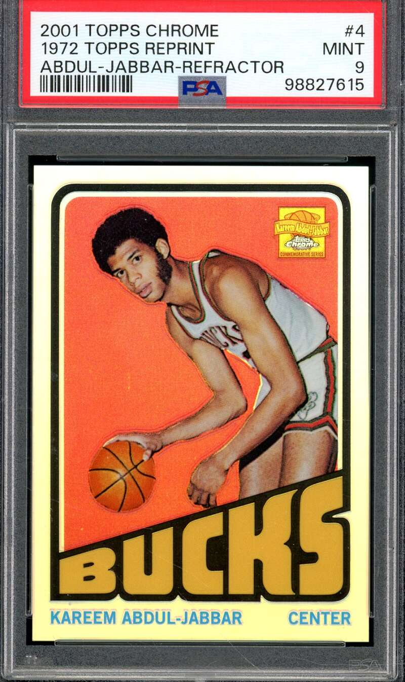 Kareem Abdul-Jabbar Card 2001-02 Topps Chrome 1972 Refractor (pop 7) #4 PSA 9 Image 1