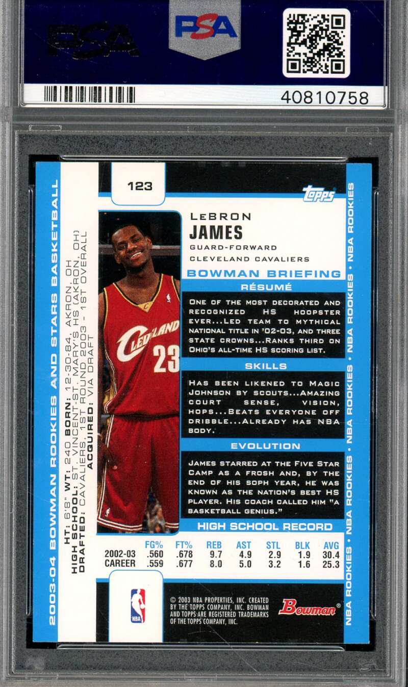 LeBron James Rookie Card 2003-04 Bowman #123 PSA 9 Image 2