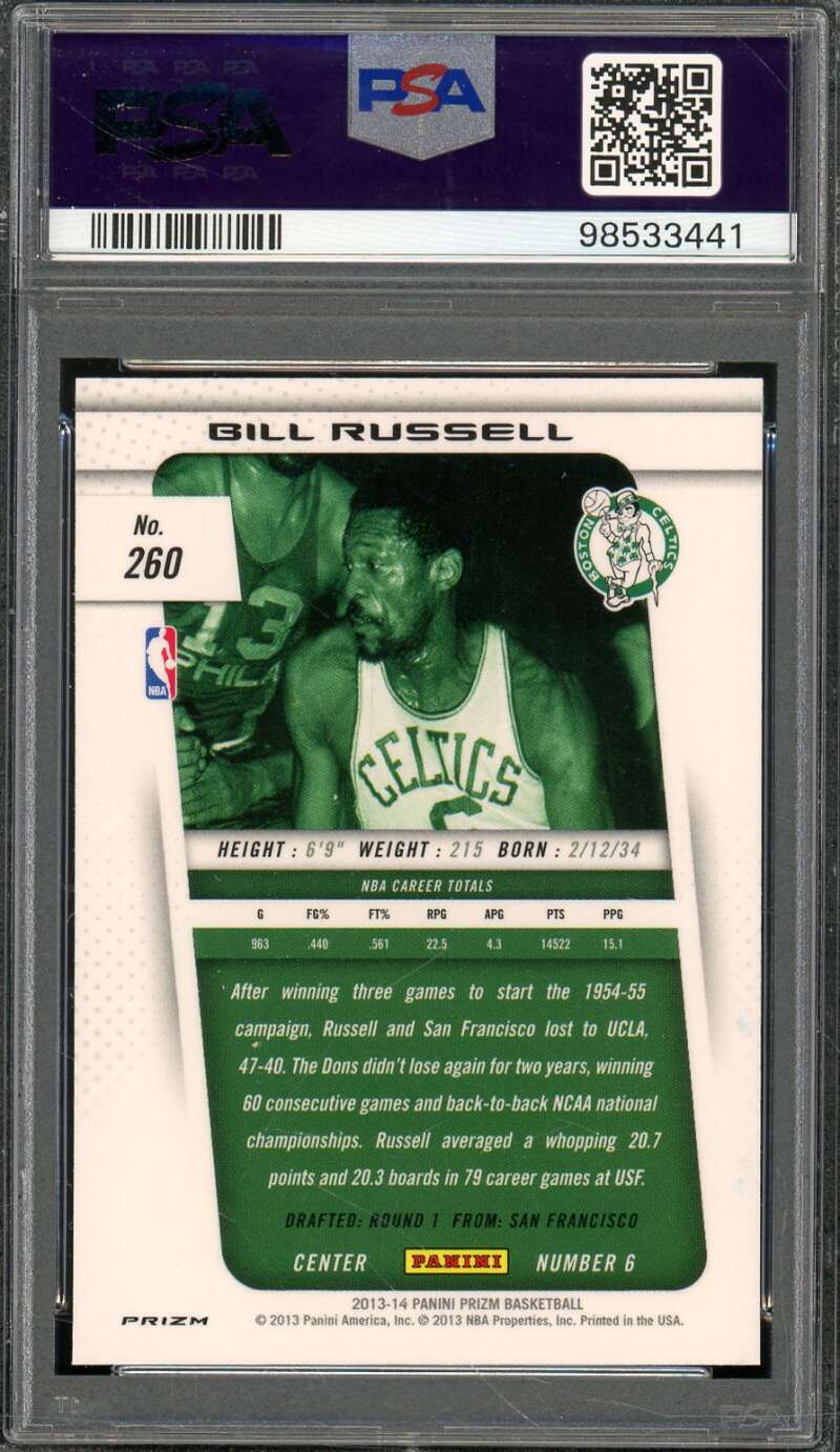 Bill Russell Card 2013-14 Panini Prizm Red Prizm #260 PSA 9 Image 2