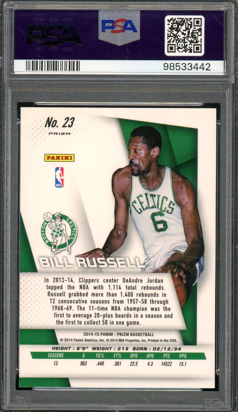 Bill Russell Card 2014-15 Panini Prizm SP Variations-Prizm #23 PSA 9 Image 2