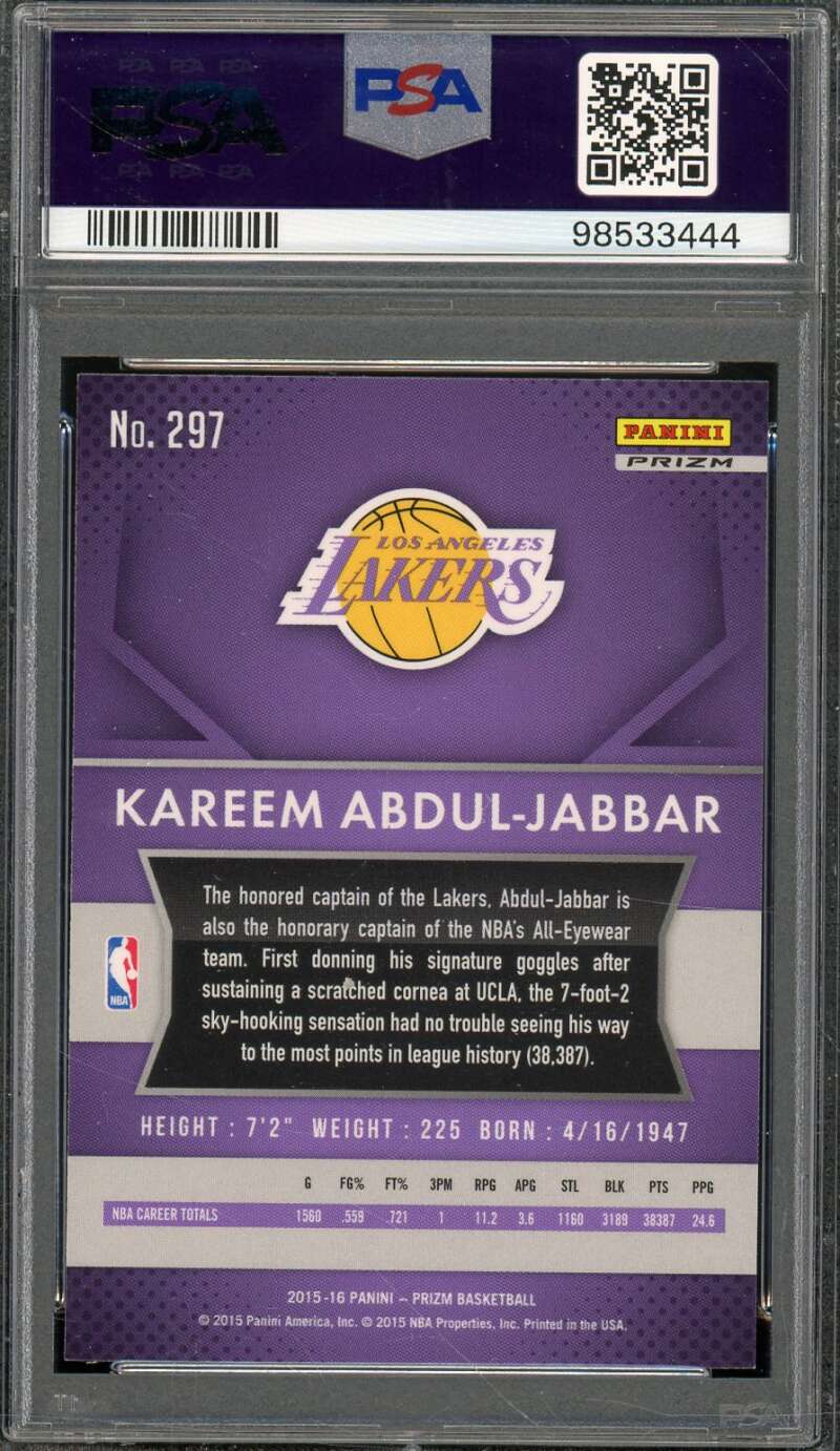 Kareem Abdul-Jabbar Card 2015-16 Panini Prizm #297 PSA 10 Image 2