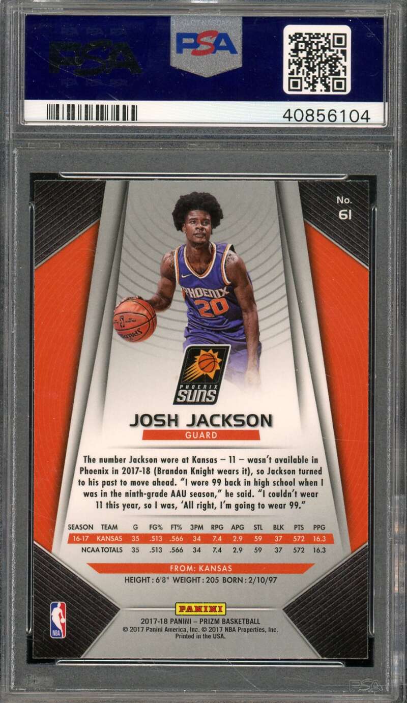 Josh Jackson Rookie Card 2017-18 Panini Prizm #61 PSA 10 Image 2