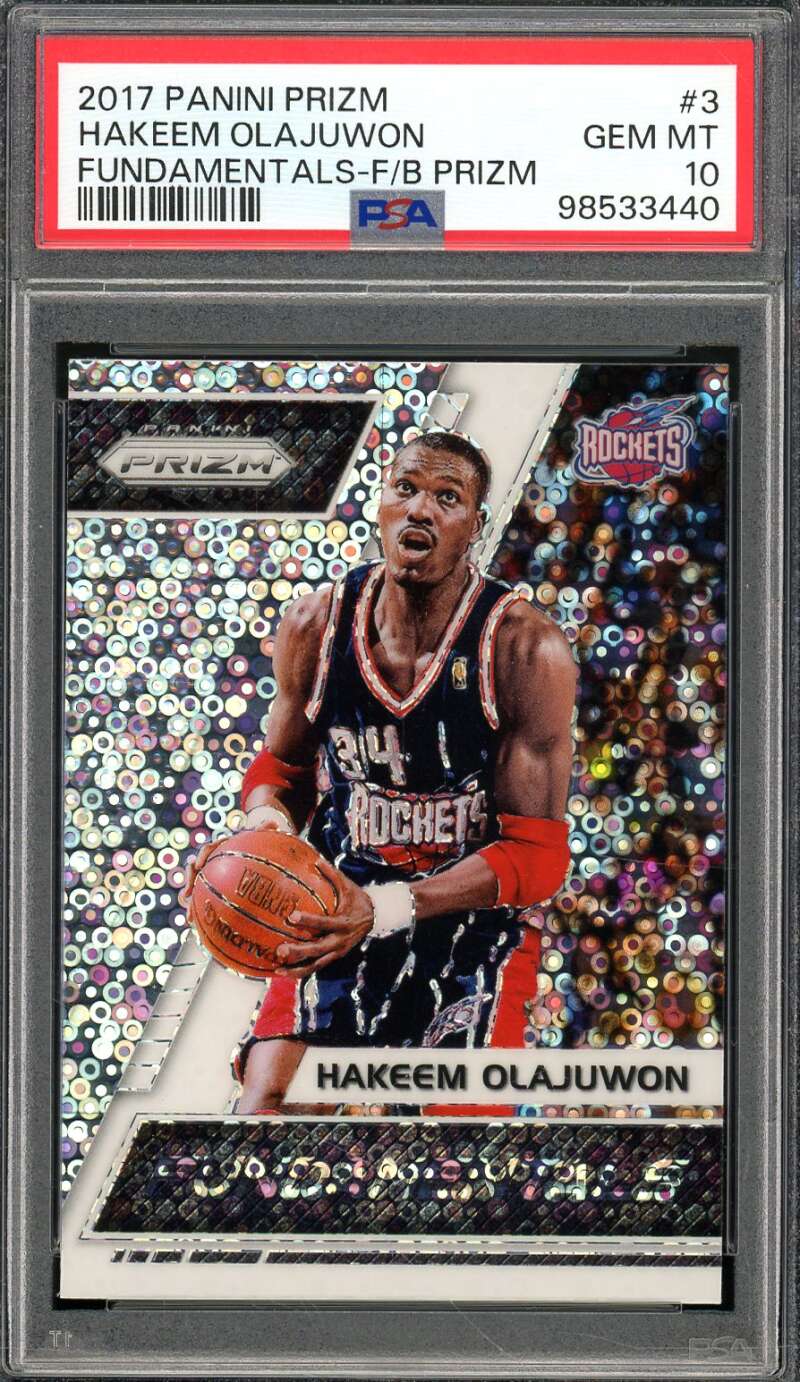 Hakeem Olajuwon 2017-18 Panini Prizm Fundamentals F/B Prizm (pop 3) #3 PSA 10 Image 1