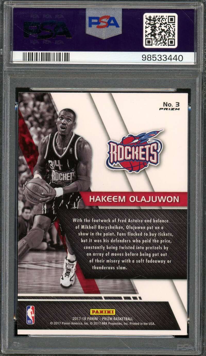 Hakeem Olajuwon 2017-18 Panini Prizm Fundamentals F/B Prizm (pop 3) #3 PSA 10 Image 2