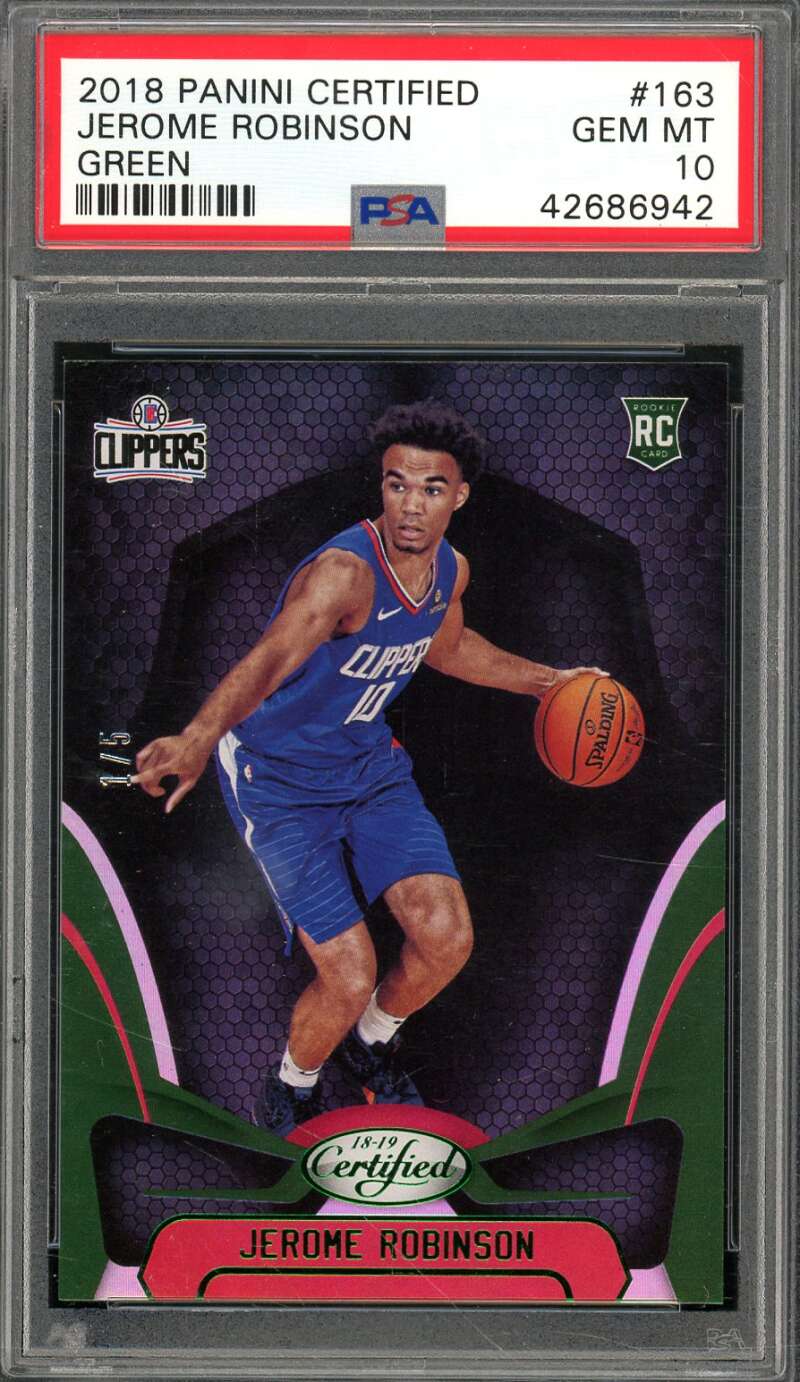 Jerome Robinson Rookie 2018-19 Panini Certified Green (#d 1/5) #163 PSA 10 Image 1