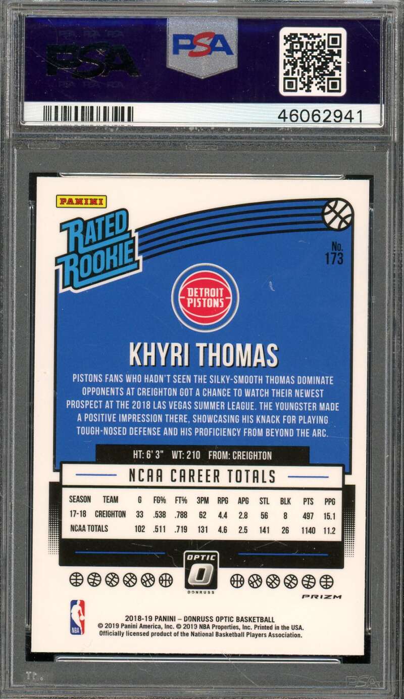 Khyri Thomas Rookie Card 2018-19 Panini Donruss Optic Fast Break Holo #173 PSA 9 Image 2