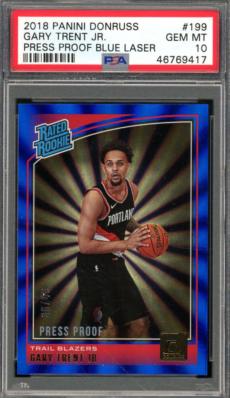 Gary Trent Jr. Rookie 2018-19 Panini Donruss Press Proof Blue Laser #199 PSA 10 Image 1