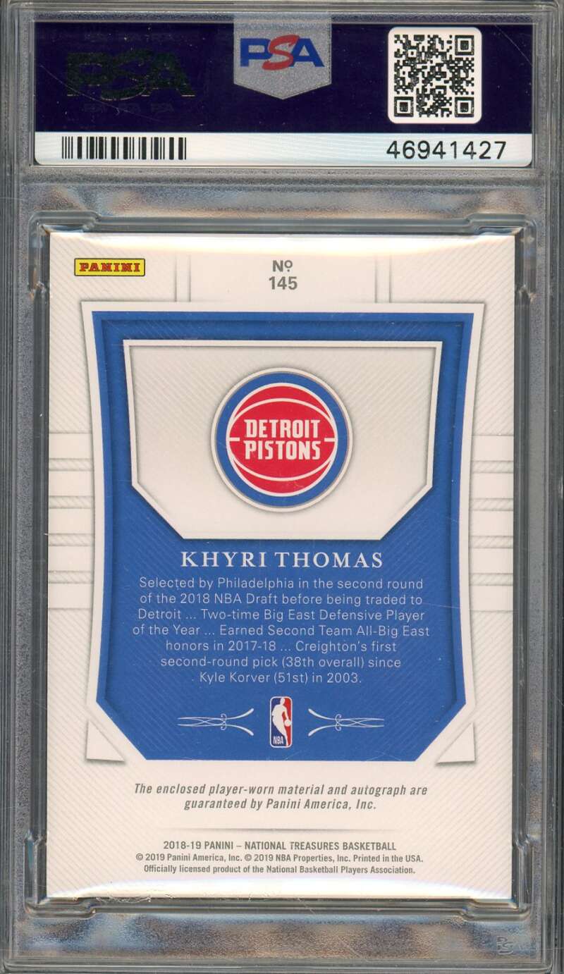 Khyri Thomas Rookie 2018-19 Panini National Treasures Patch Autograph #145 PSA 9 Image 2