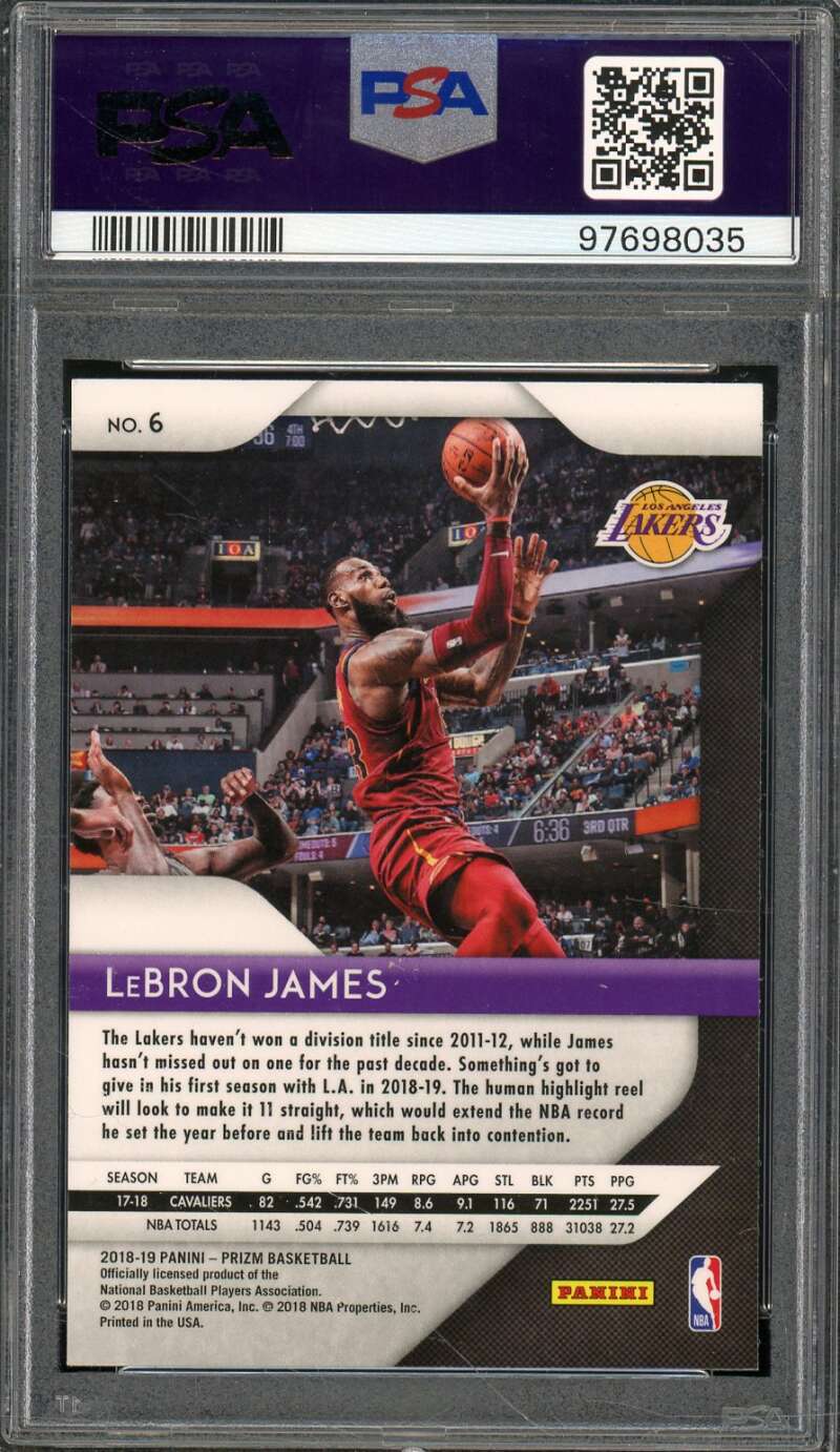 LeBron James Card 2018-19 Panini Prizm #6 PSA 9 Image 2