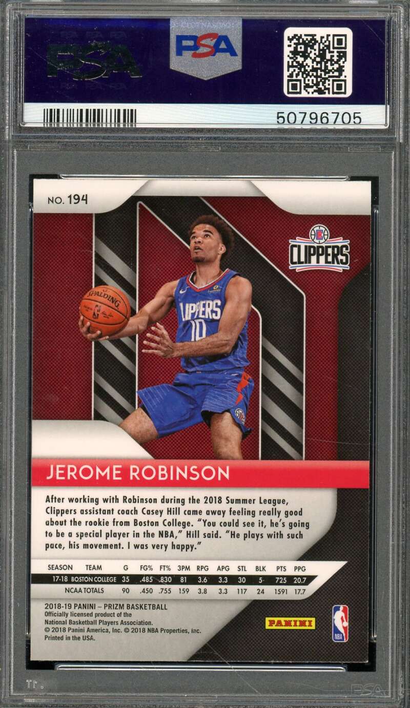 Jerome Robinson Rookie Card 2018-19 Panini Prizm #194 PSA 9 Image 2