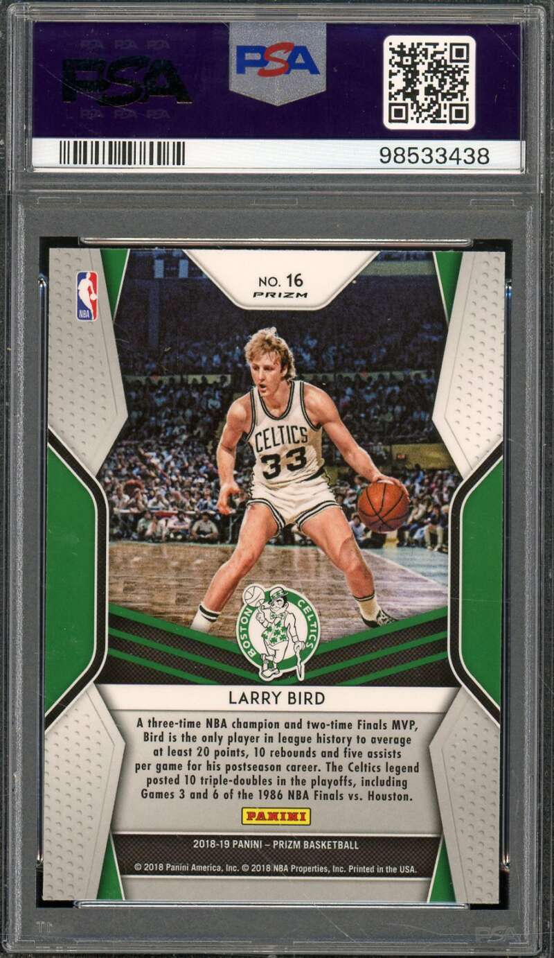 Larry Bird Card 2018-19 Panini Prizm Dominance Silver Prizm #16 PSA 10 Image 2