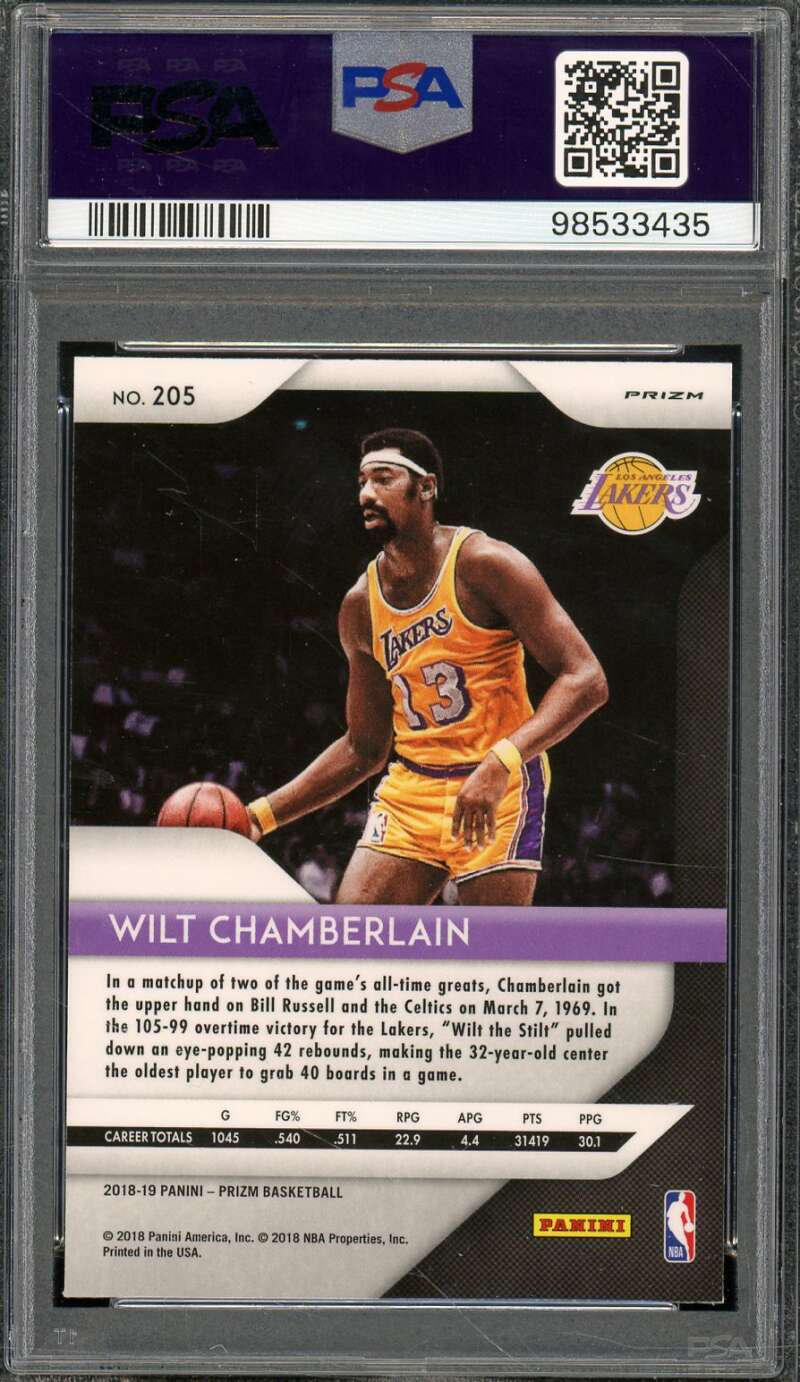 Wilt Chamberlain Card 2018-19 Panini Prizm Green Prizm #205 PSA 10 Image 2