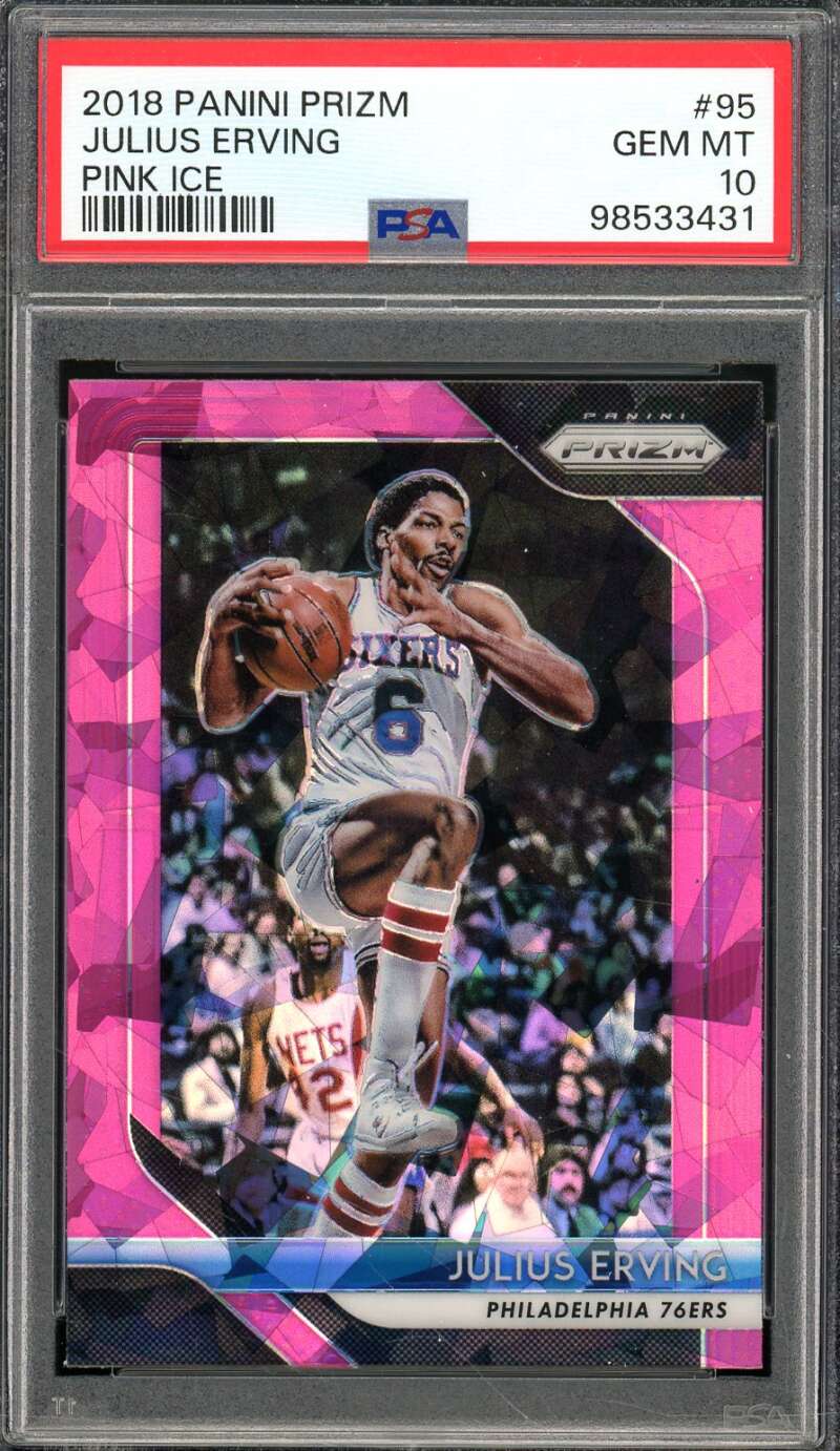 Julius Erving Card 2018-19 Panini Prizm Pink Ice (pop 2) #95 PSA 10 Image 1