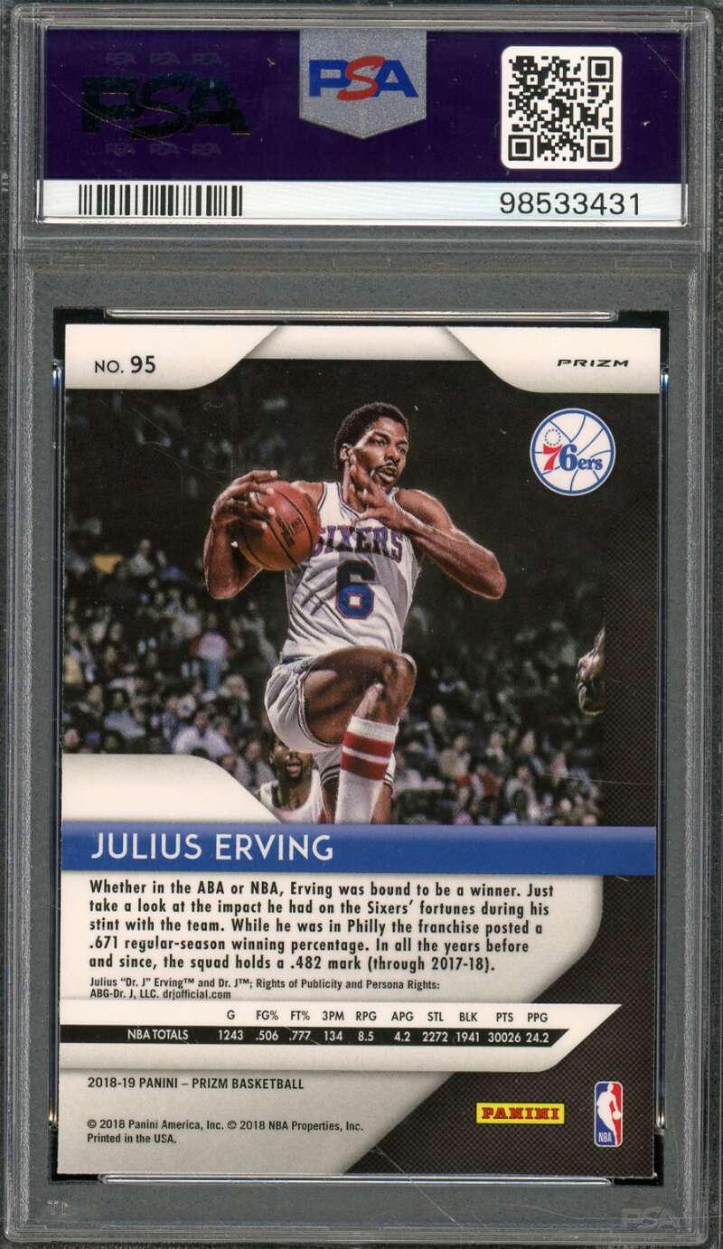 Julius Erving Card 2018-19 Panini Prizm Pink Ice (pop 2) #95 PSA 10 Image 2