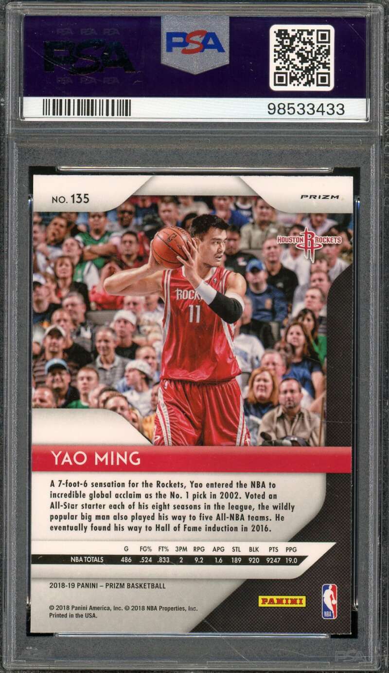 Yao Ming Card 2018-19 Panini Prizm Pink Ice #135 PSA 8 Image 2