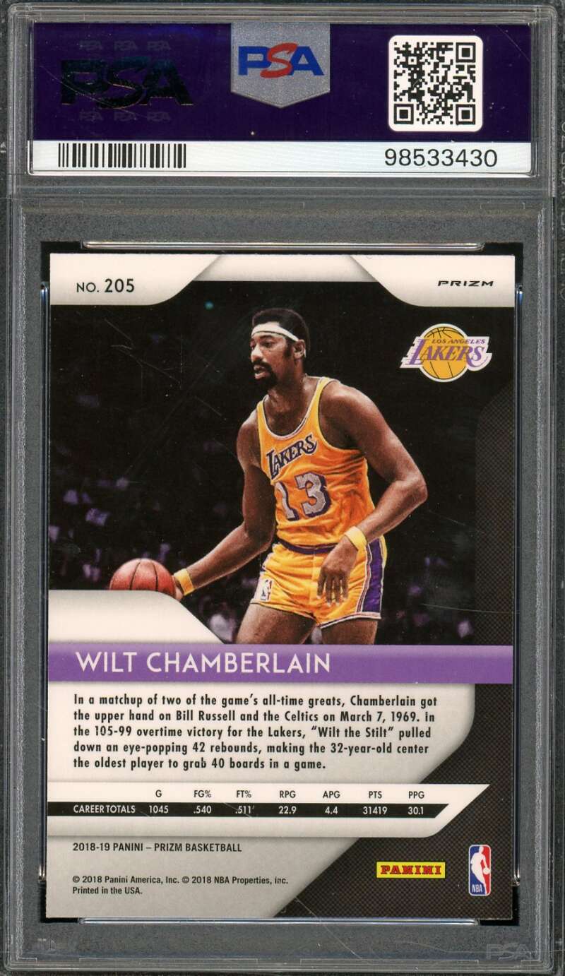 Wilt Chamberlain Card 2018-19 Panini Prizm Pnk Ice #205 PSA 10 Image 2