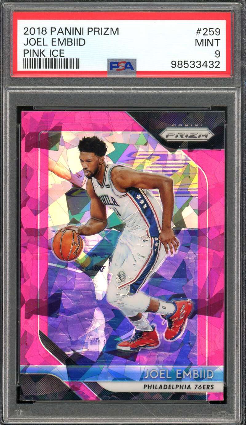 Joel Embiid Card 2018-19 Panini Prizm Pink Ice #259 PSA 9 Image 1