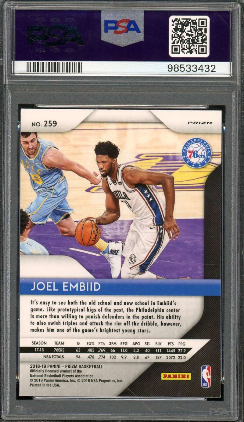 Joel Embiid Card 2018-19 Panini Prizm Pink Ice #259 PSA 9 Image 2