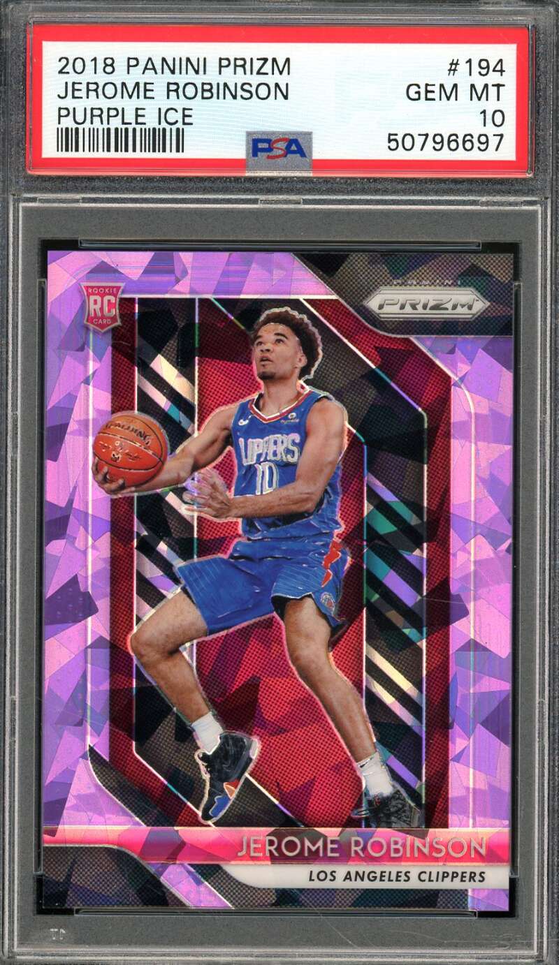 Jerome Robinson Rookie Card 2018-19 Panini Prizm Purple Ice (pop 8) #194 PSA 10 Image 1