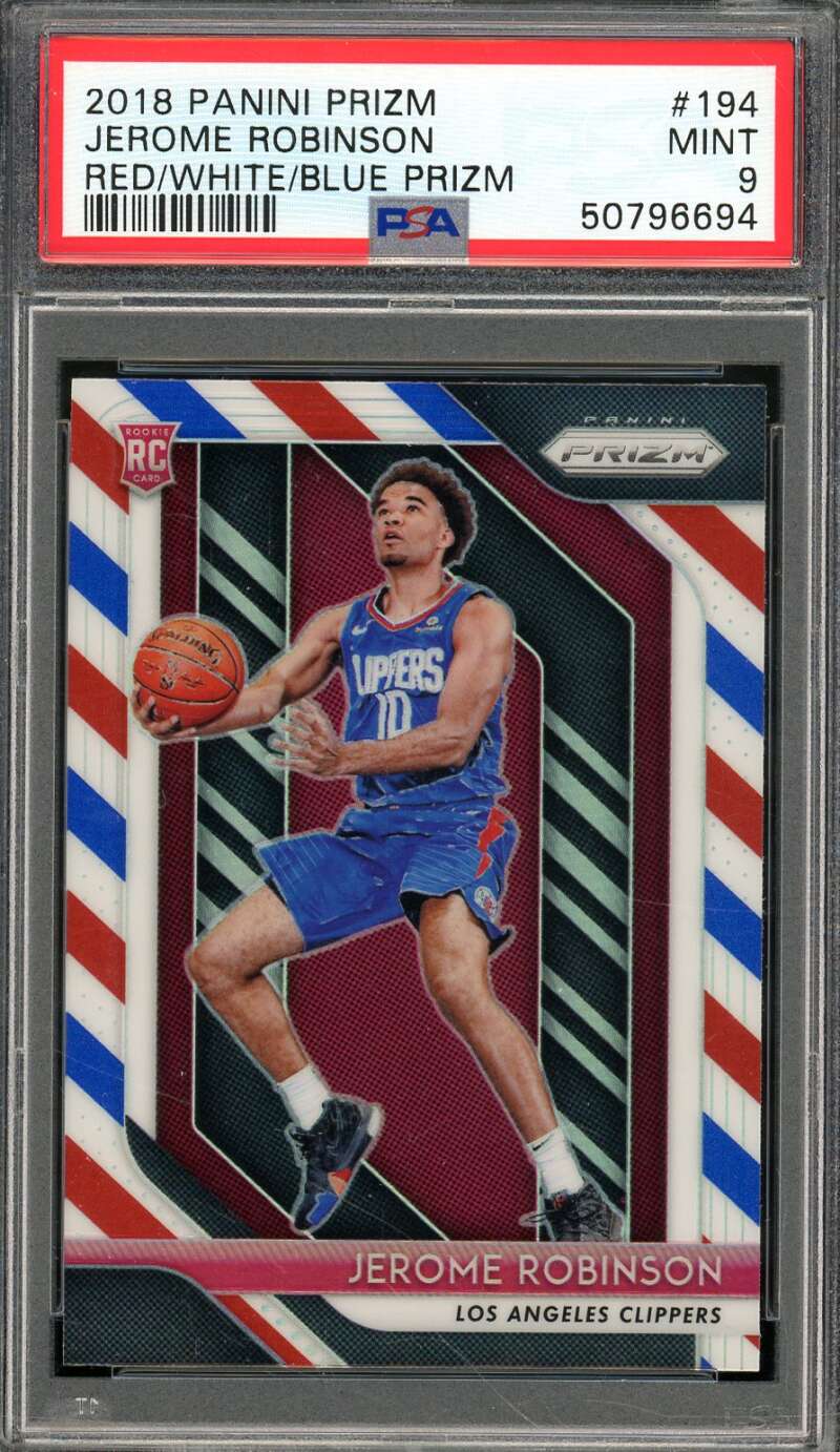 Jerome Robinson Rookie Card 2018-19 Panini Prizm Red/White/Blue Prizm #194 PSA 9 Image 1