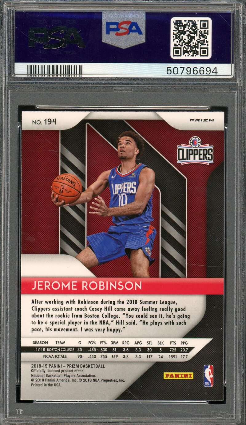 Jerome Robinson Rookie Card 2018-19 Panini Prizm Red/White/Blue Prizm #194 PSA 9 Image 2