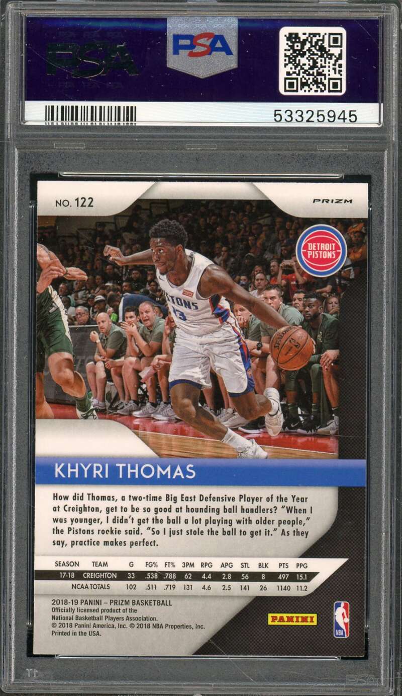 Khyri Thomas Rookie Card 2018-19 Panini Prizm Ruby Wave #122 PSA 9 Image 2