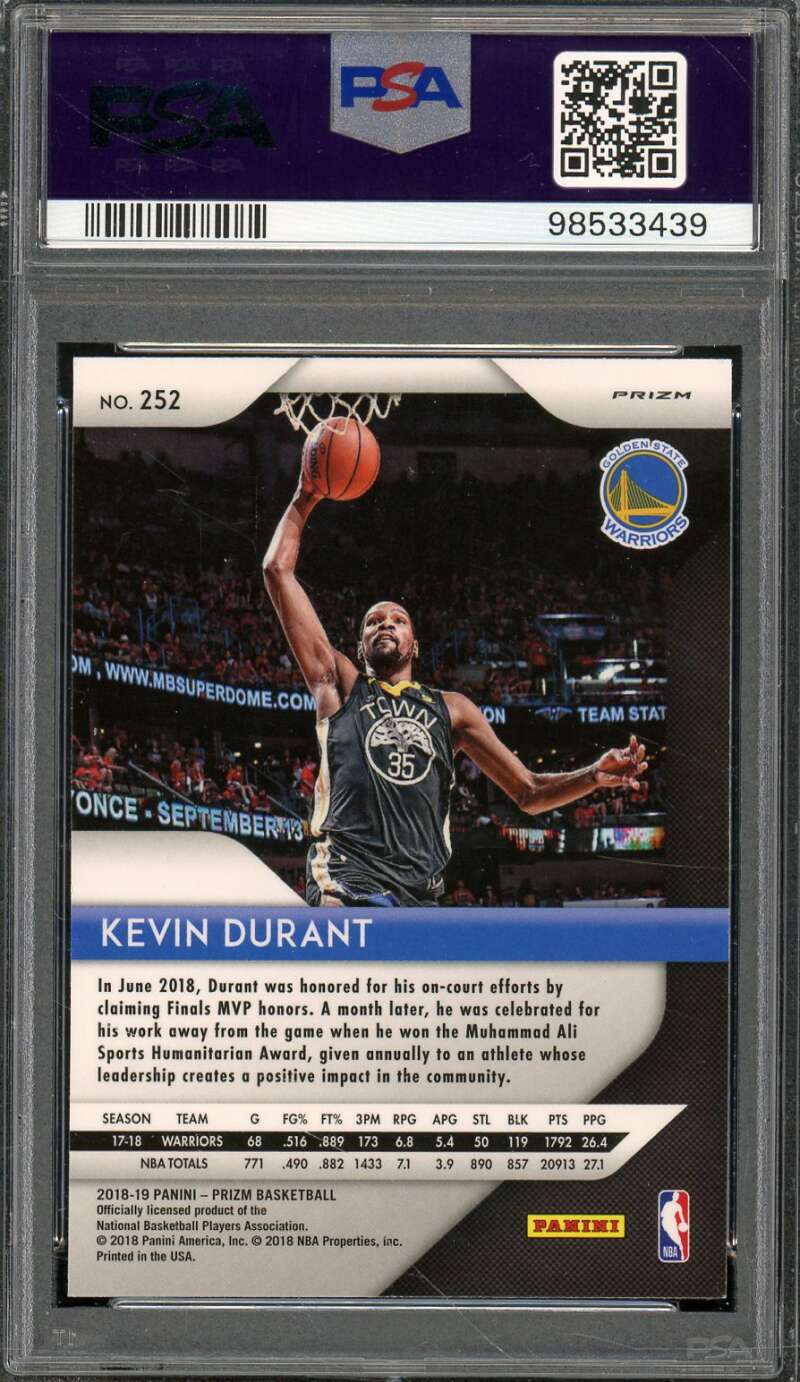 Kevin Durant Card 2018-19 Panini Prizm Silver Prizm #252 PSA 8 Image 2