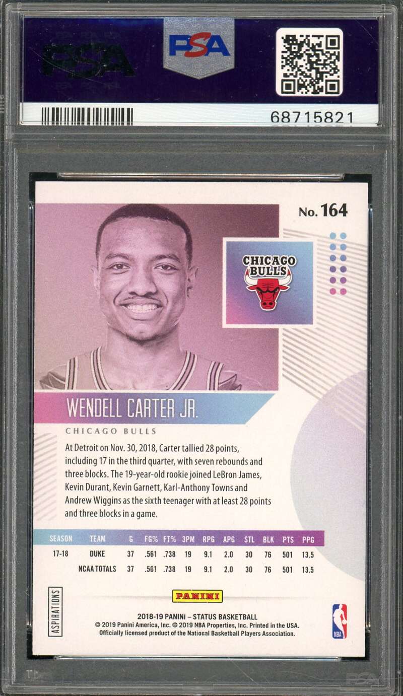 Wendell Carter Jr. Rookie 2018-19 Panini Status Aspirations (pop 1) #164 PSA 10 Image 2