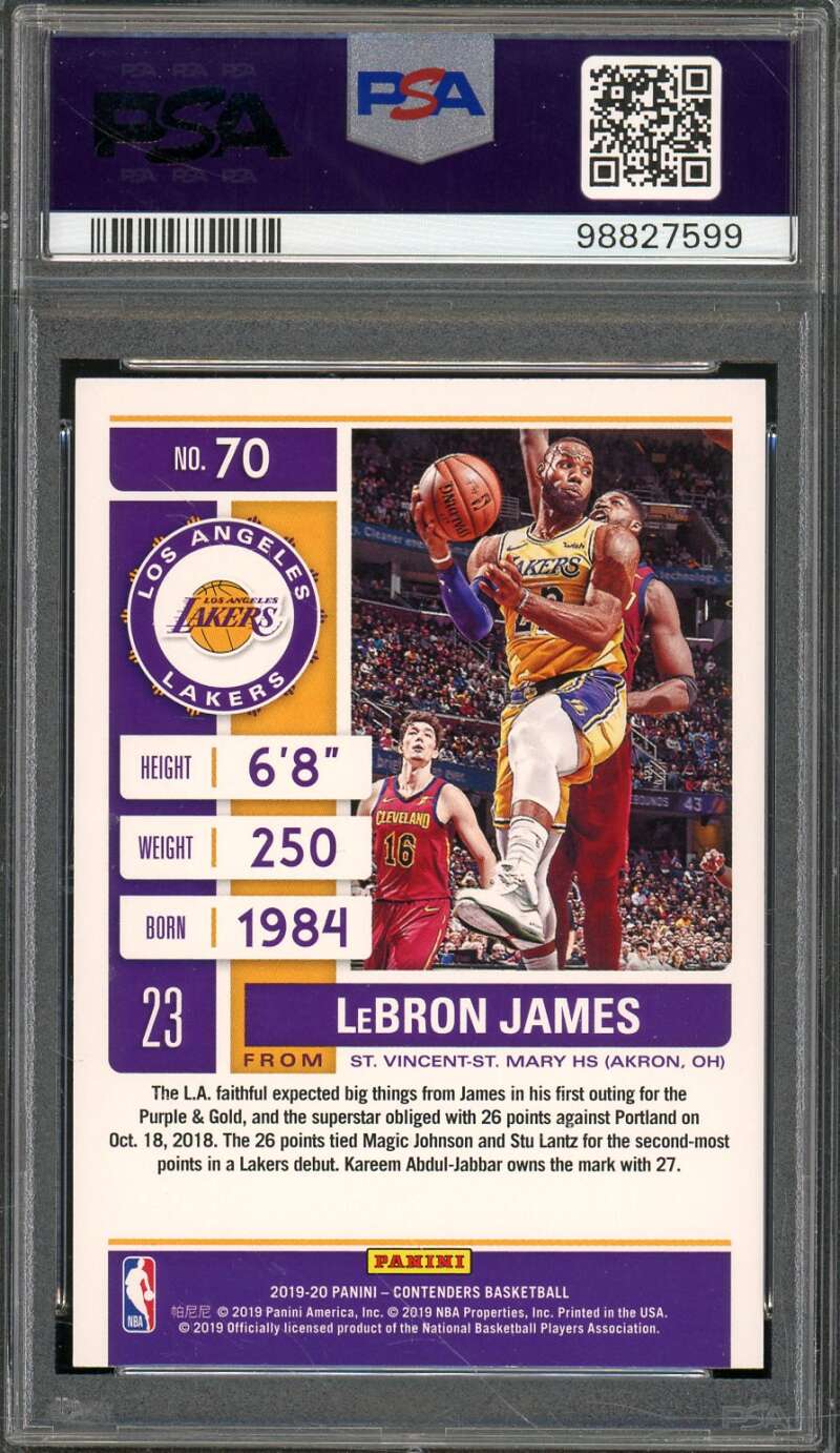 LeBron James Card 2019-20 Panini Contenders #70 PSA 9 Image 2