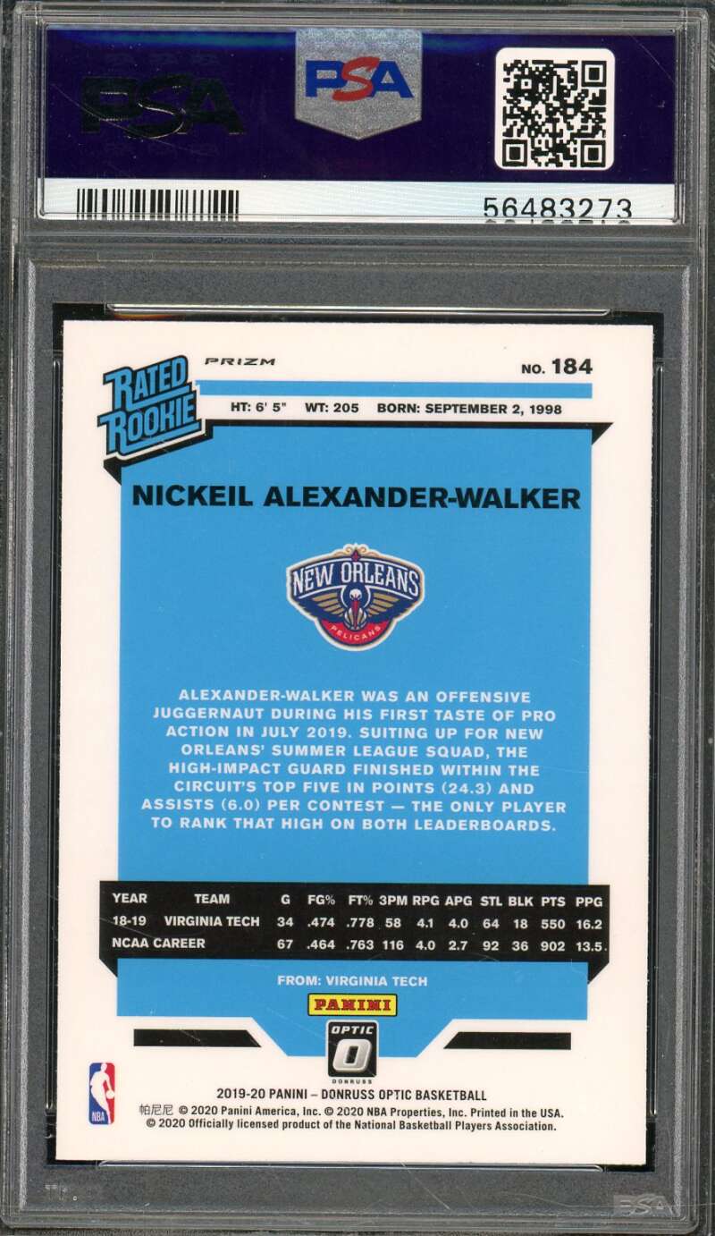 Nickeil Alexander-Walker Rookie 2019-20 Donruss Optic Purple Shock #184 PSA 10 Image 2