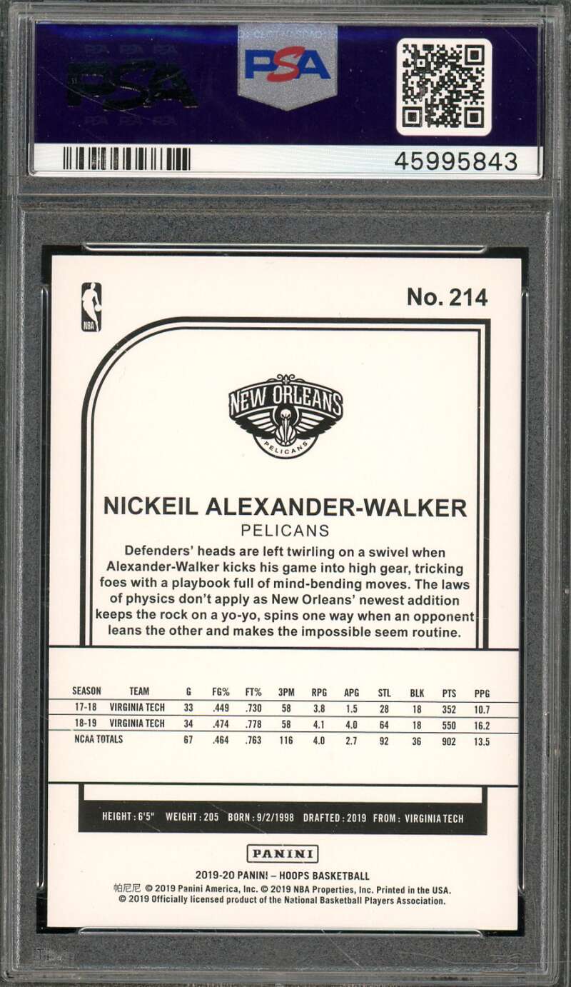 Nickeil Alexander-Walker Rookie 2019-20 Panini Hoops Blue (pop 1) #214 PSA 10 Image 2