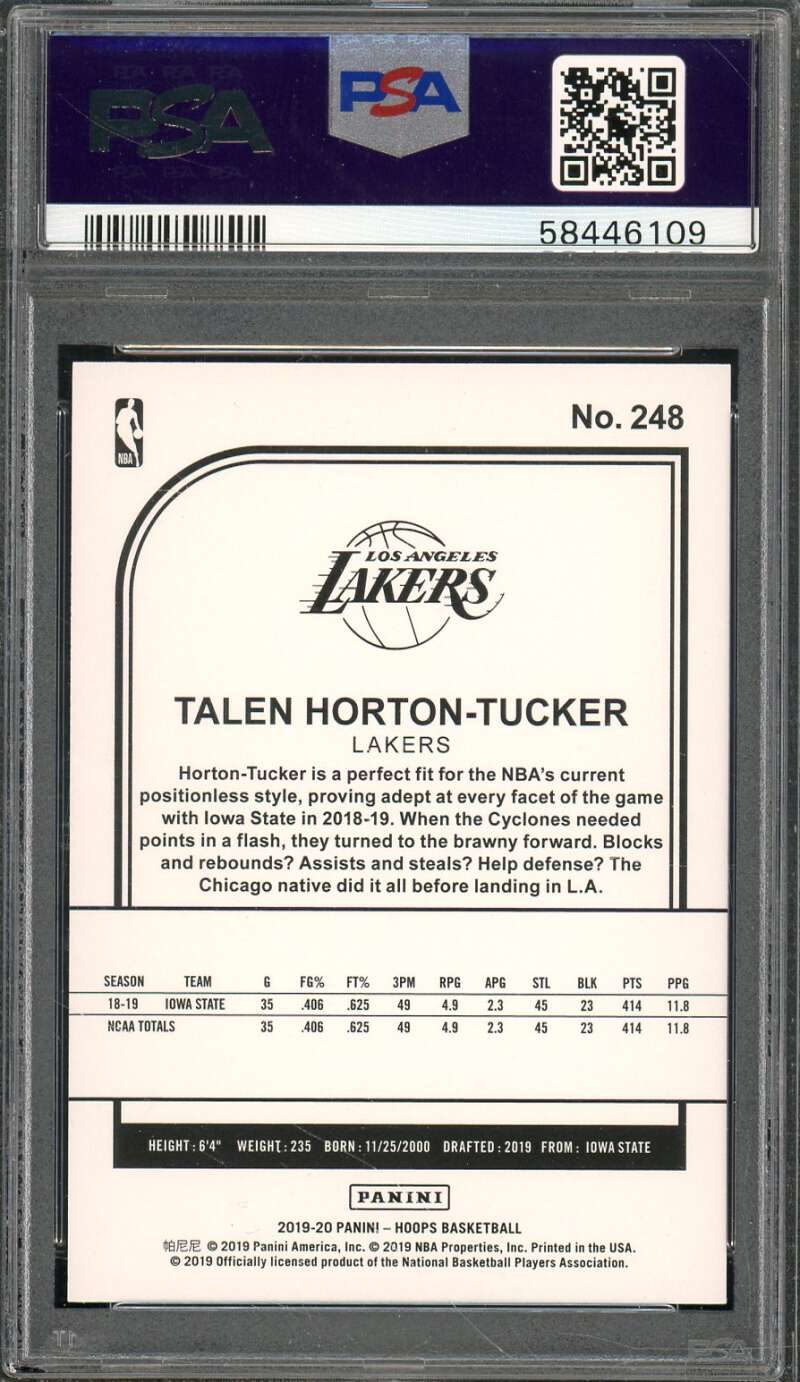 Talen Horton-Tucker Rookie Card 2019-20 Panini Hoops Blue #248 PSA 8 Image 2