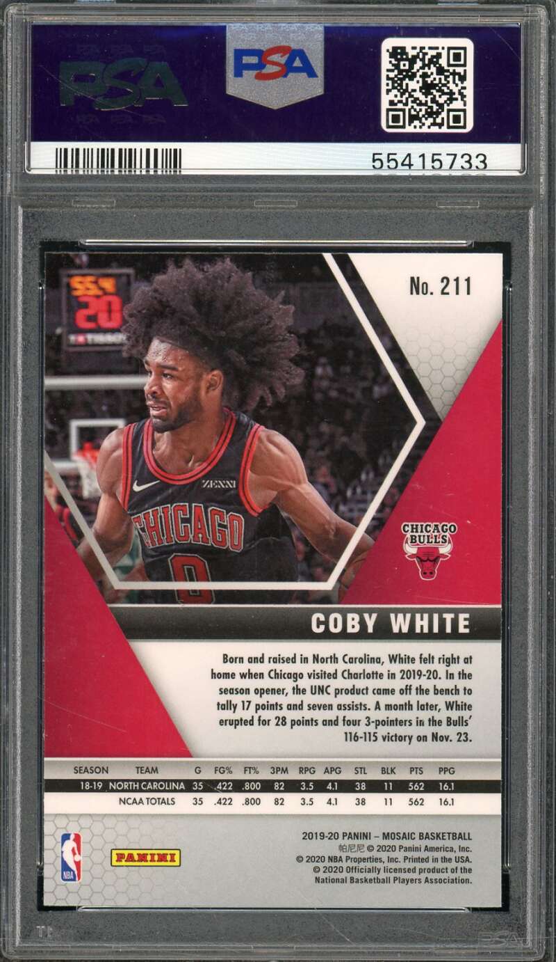 Coby White Rookie Card 2019-20 Panini Mosaic #211 PSA 10 Image 2