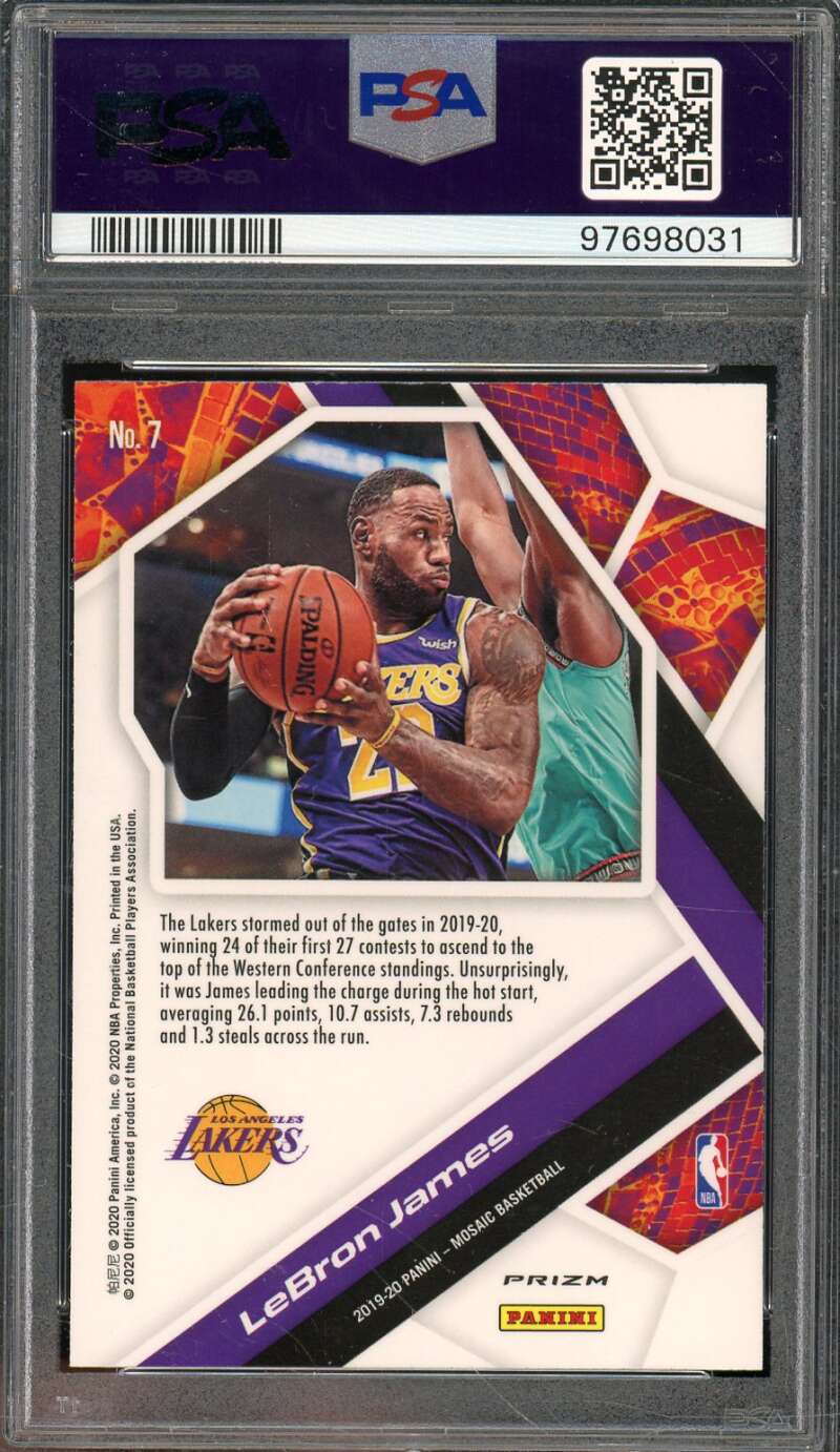 LeBron James Card 2019-20 Panini Mosaic Will To Win Green Mosaic #7 PSA 8 Image 2