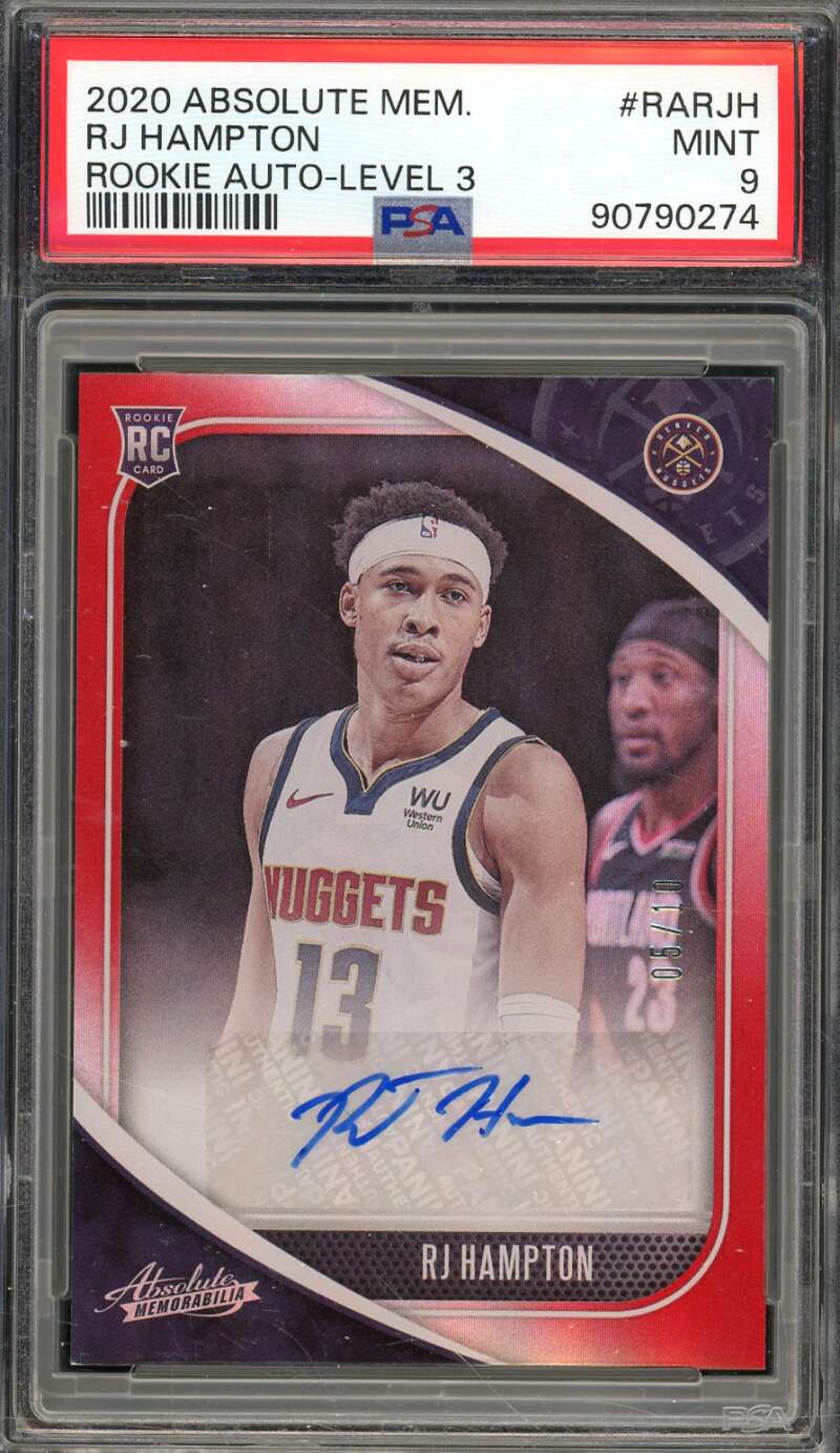 RJ Hampton Rookie Card 2020-21 Absolute Rookie Auto Level 3 (5/10) #rarjh PSA 9 Image 1