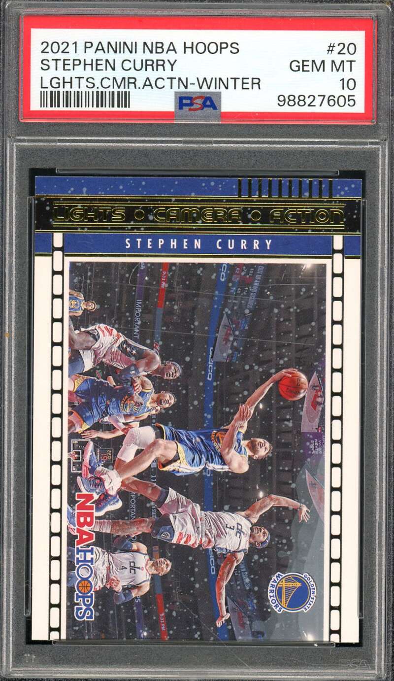 Stephen Curry 2021-22 NBA Hoops Lights Camera Action WInter (pop 1) #20 PSA 10 Image 1