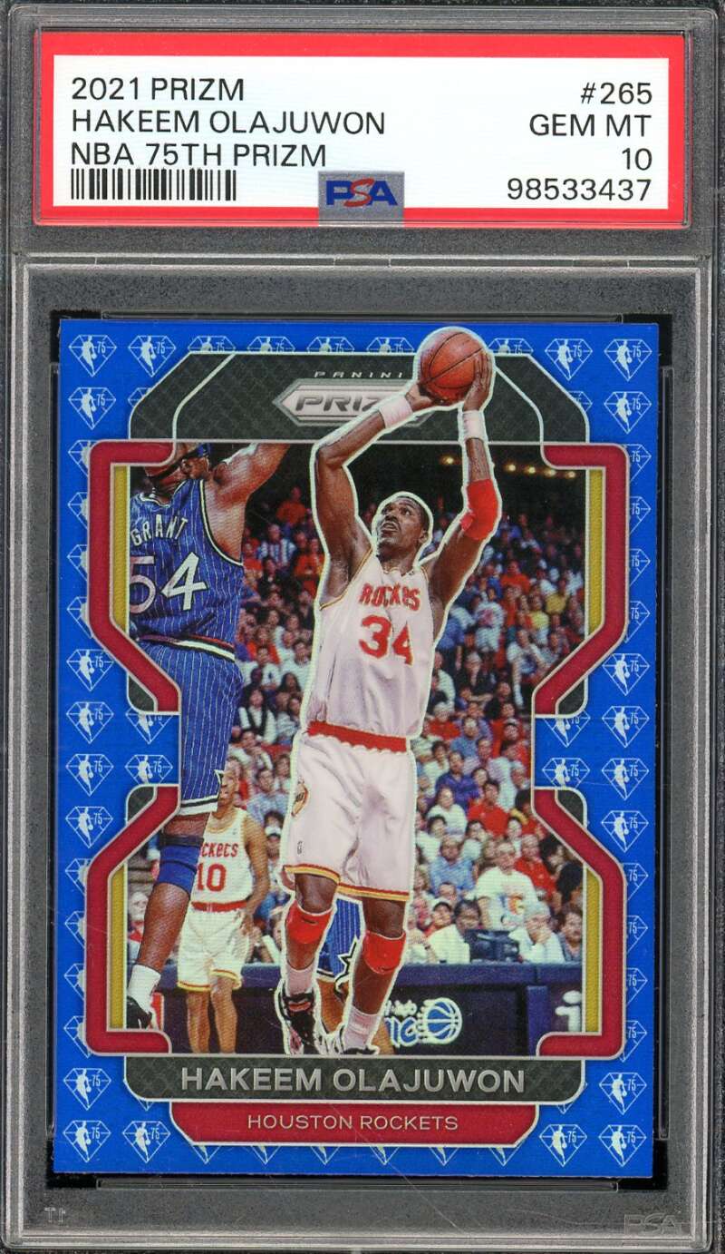 Hakeem Olajuwon Card 2021-22 Prizm NBA 75th Prizm #265 PSA 10 Image 1