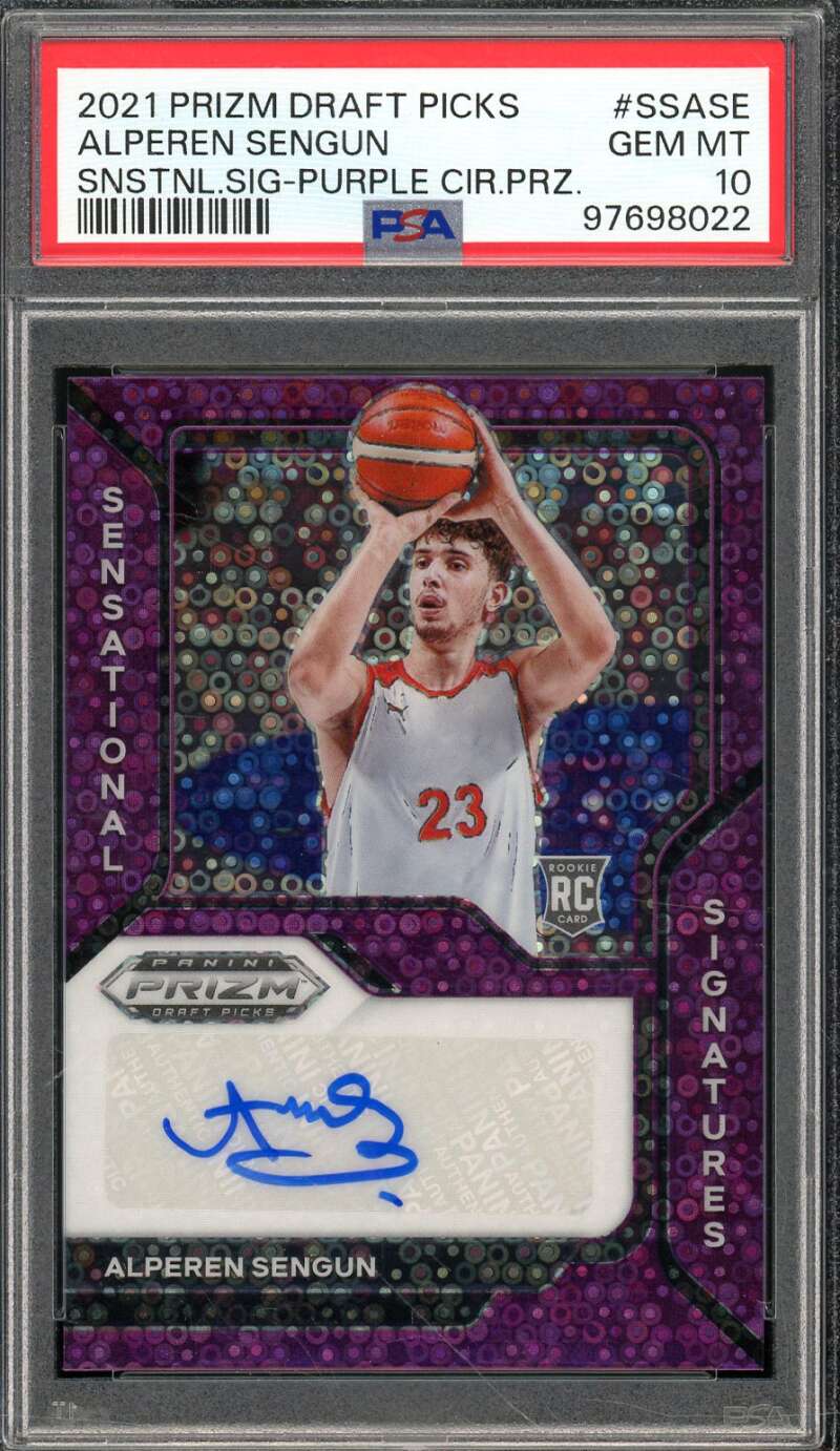 Alperen Sengun Rookie 2021-22 Prizm DP Purple Circle Signature #ssase PSA 10 Image 1