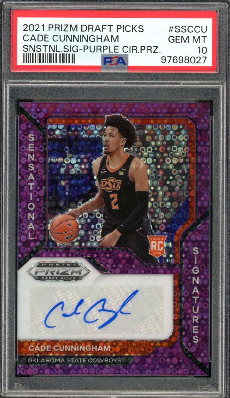 Cade Cunningham Rookie 2021-22 Prizm DP Purple Circle Signature #ssccu PSA 10 Image 1