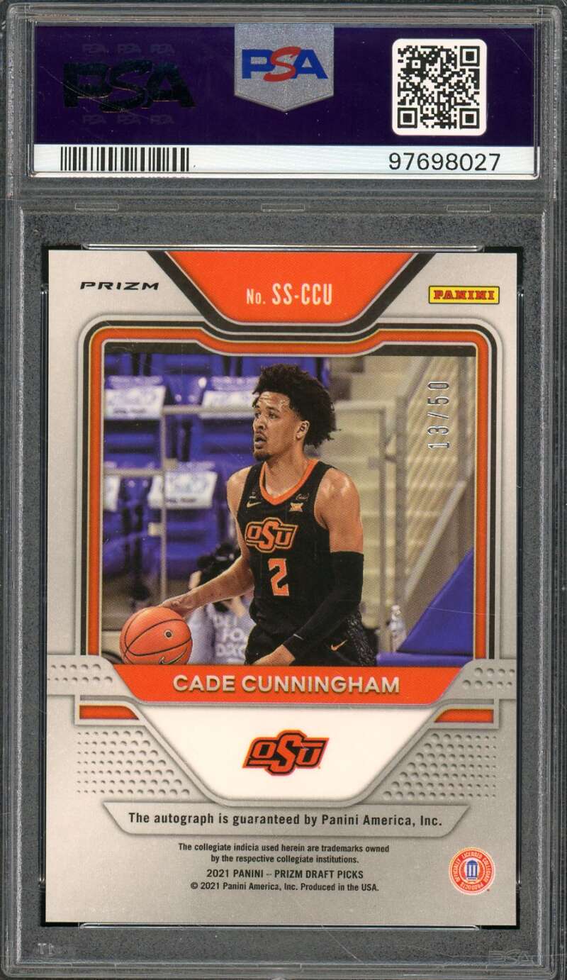 Cade Cunningham Rookie 2021-22 Prizm DP Purple Circle Signature #ssccu PSA 10 Image 2